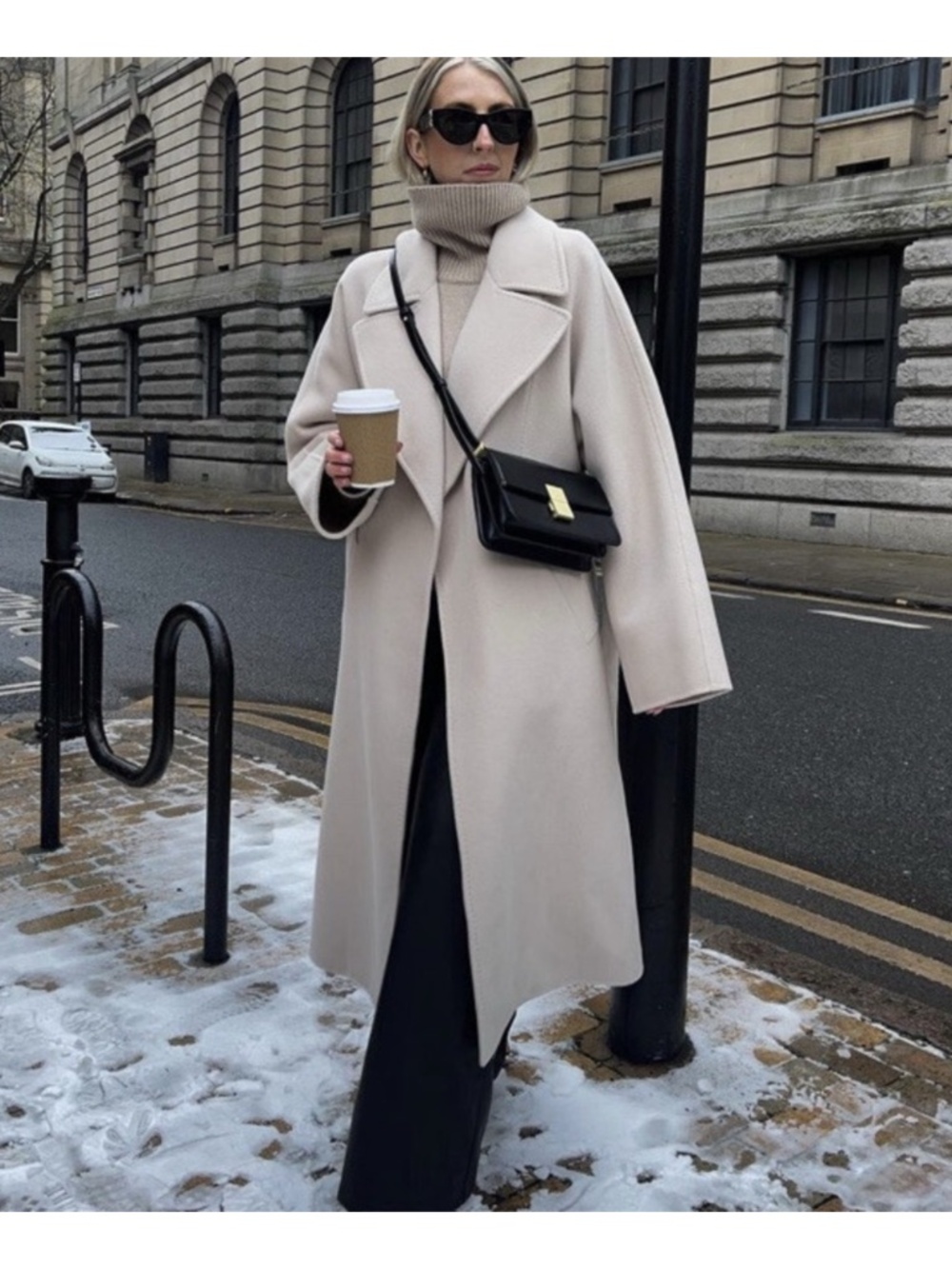 ZARA Oversized Wool Coat in beige/ecru color.